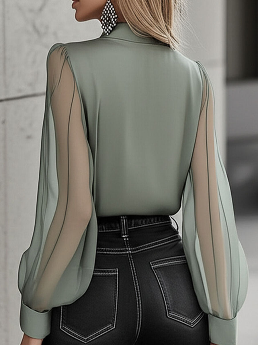 Chic Timeless Sheer Sleeve Button-Up Shirt