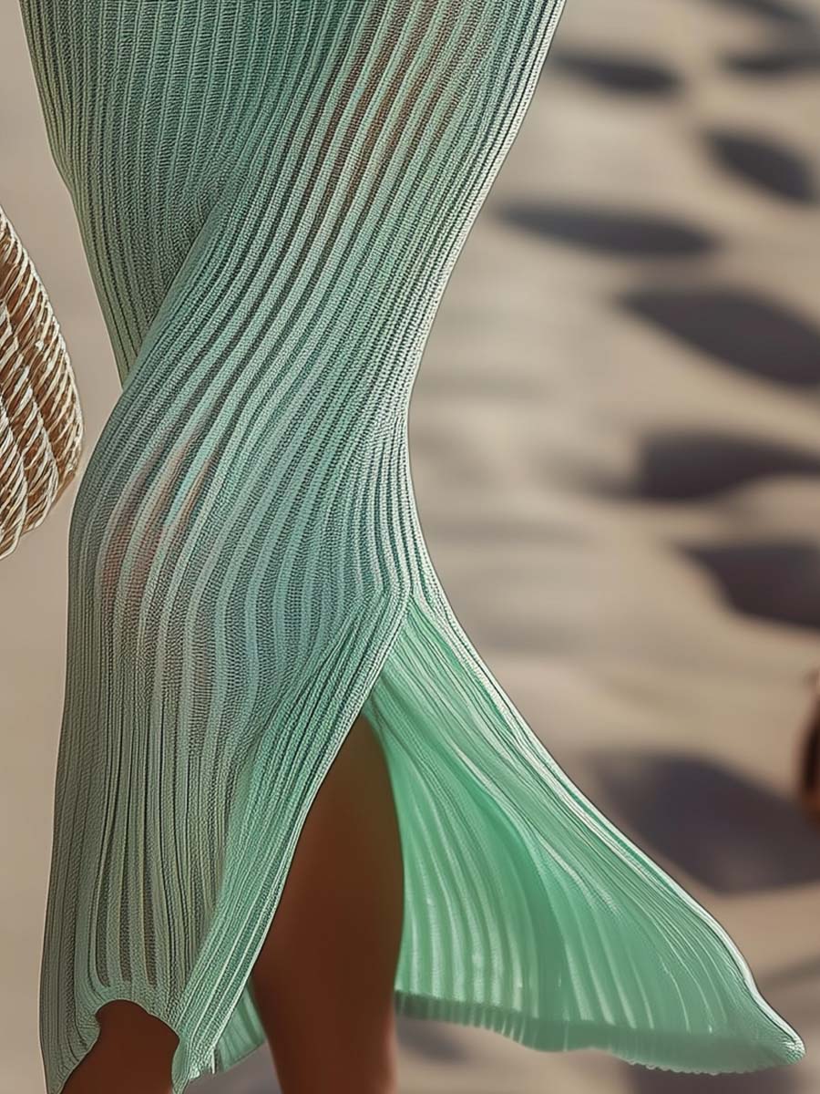 V-Neck Suspenders Sleeveless Knitted Vacation Midi Dress