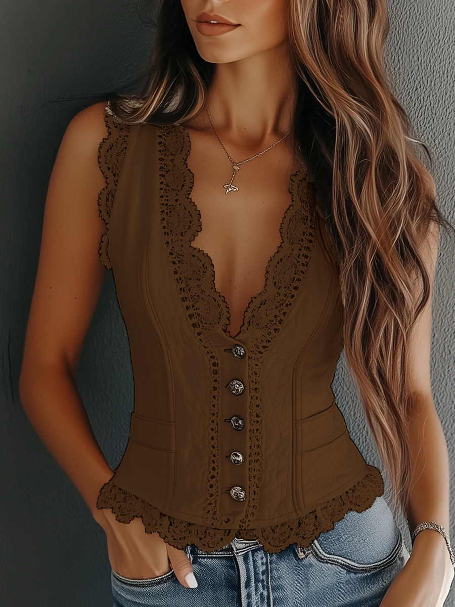 Vintage Faux Leather Lace Vest