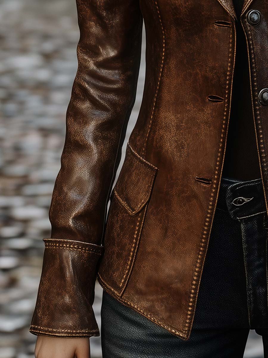 Women's Vintage Pocket Faux Leather Jacket