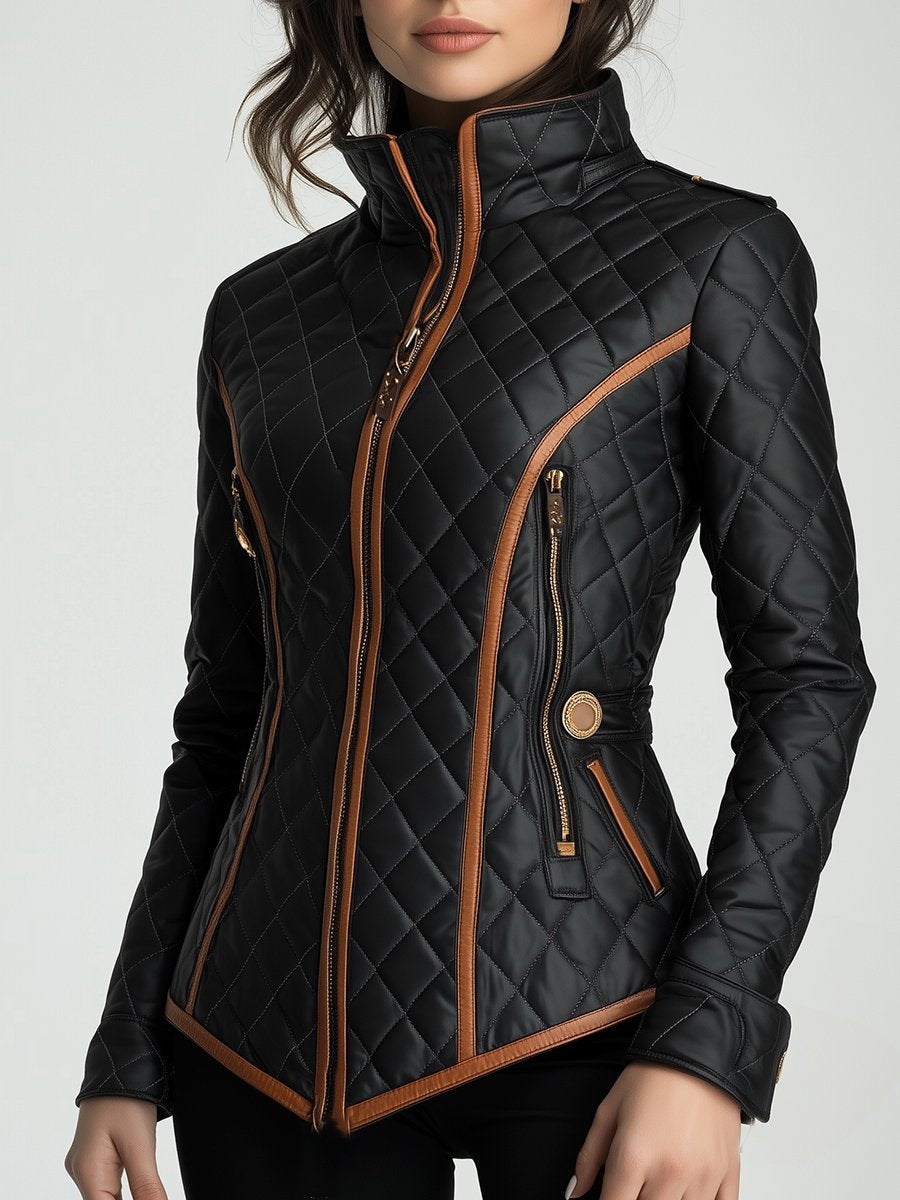 Stylish Waist-cinched Diamond-quilted Padded Jacket