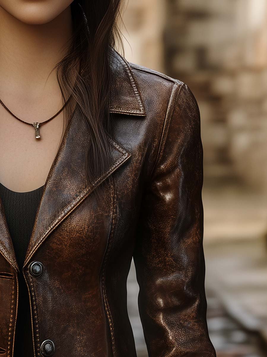 Women's Vintage Pocket Faux Leather Jacket
