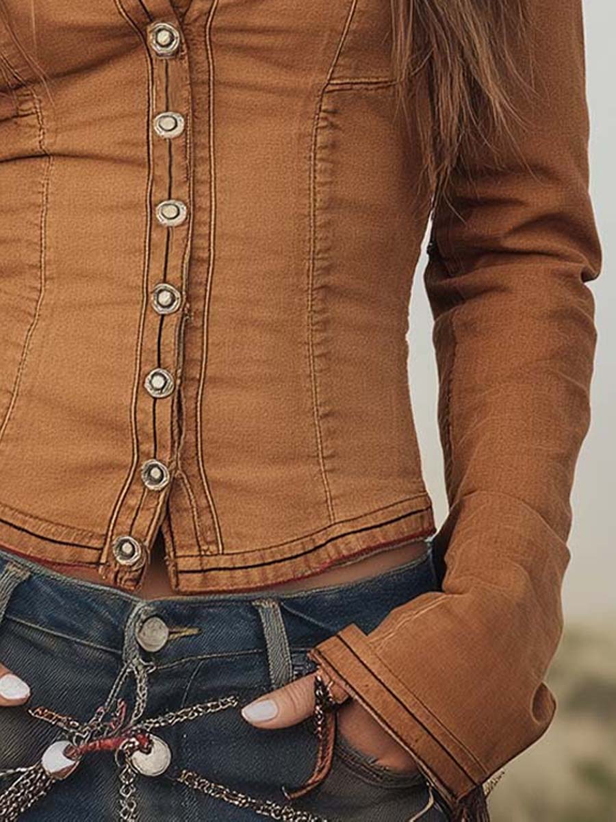 Vintage Washed Camel Shirt With Contrasting Trim