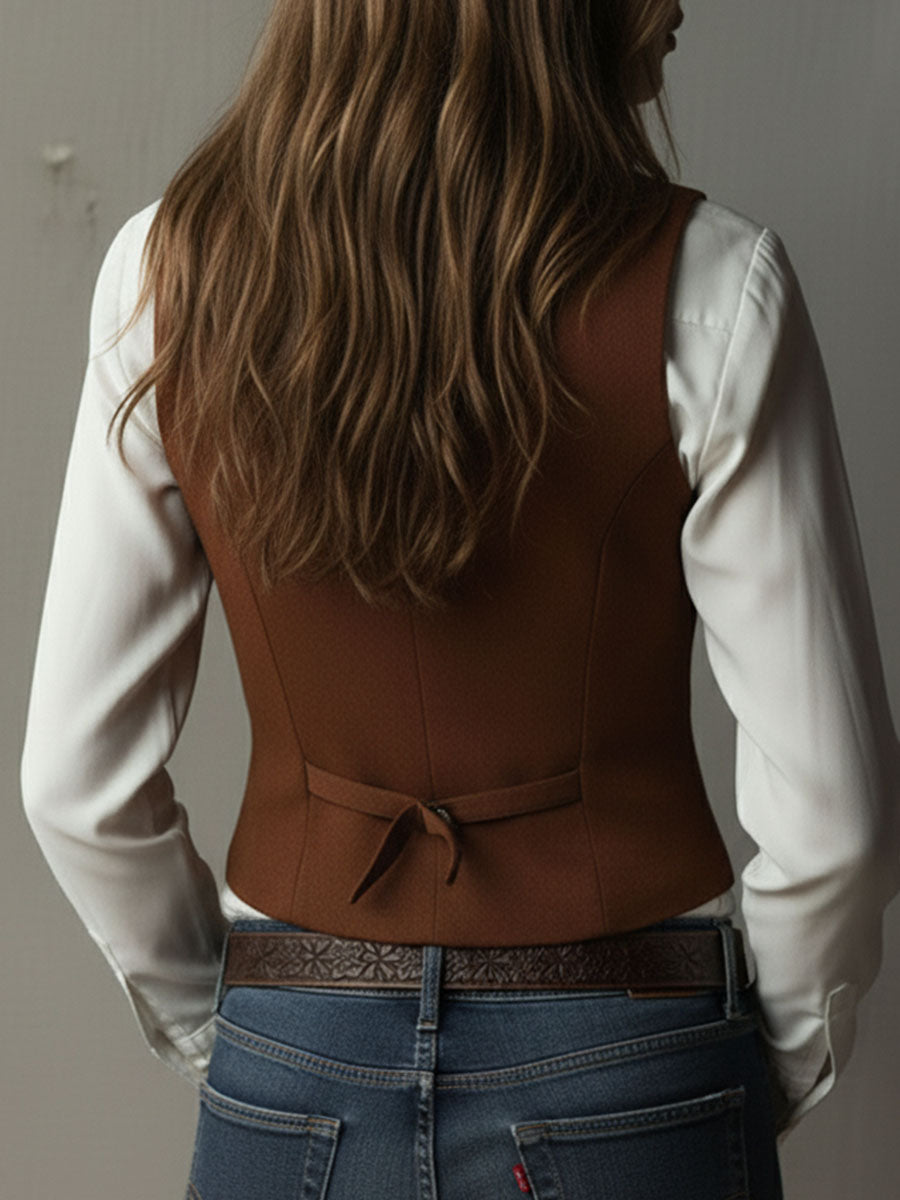Vintage Cowgirl Brown Embroidered Waistcoat