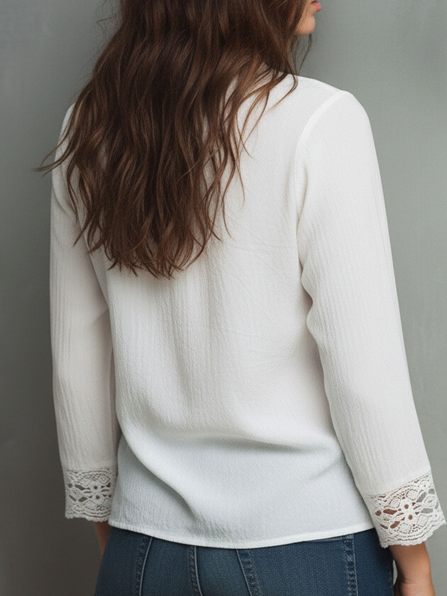 Vintage White Boho Peasant Blouse With Lace Trim