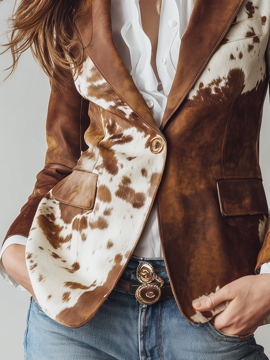 Vintage Cow Skin Printted Eco-friendly Suede Blazer