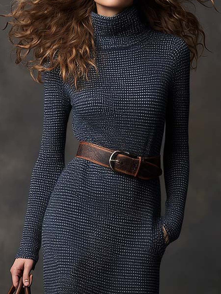 Vintage Navy Patterned Knit Maxi Dress