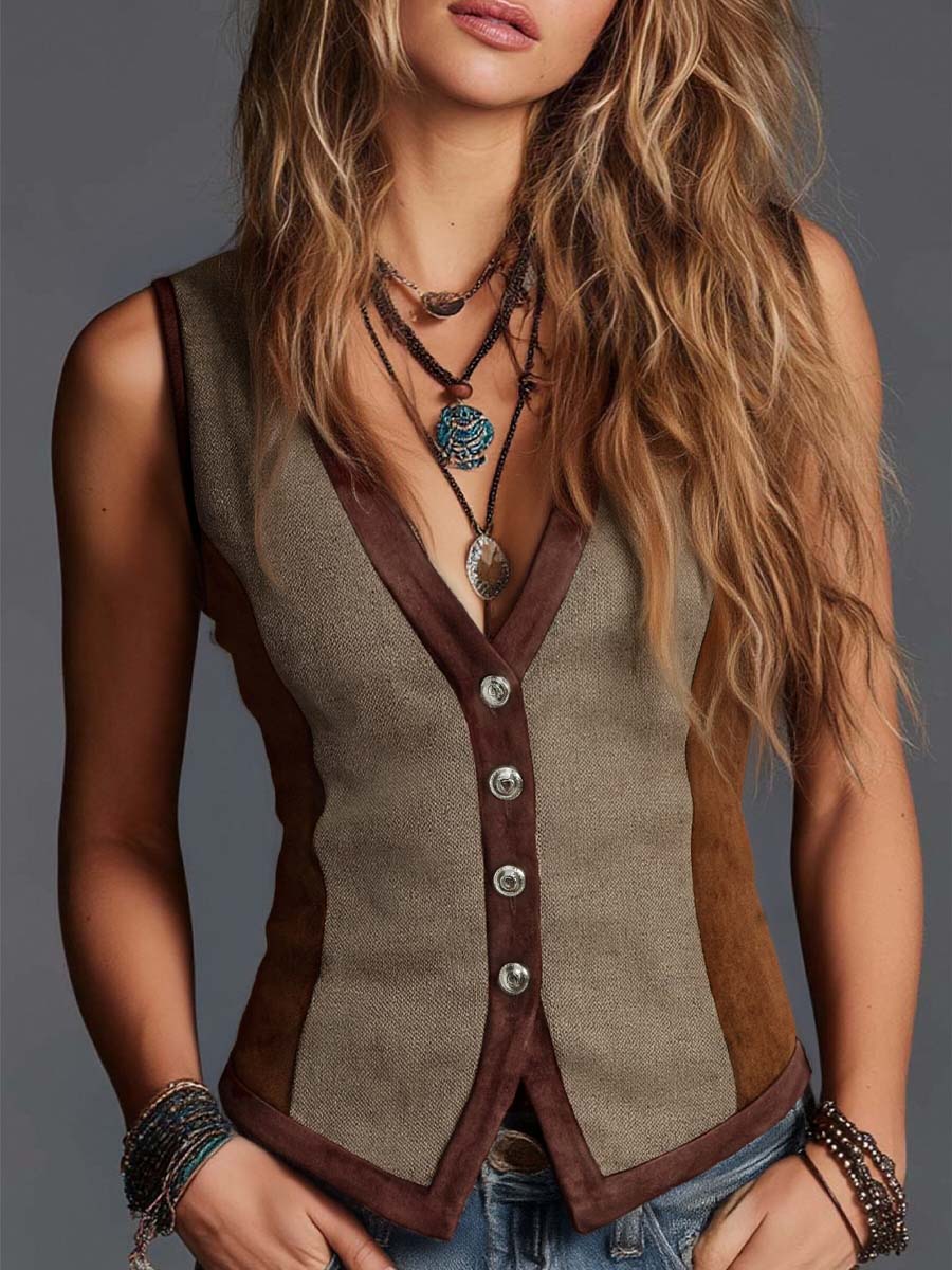 Vintage Bohemian Patchwork Suede Vest