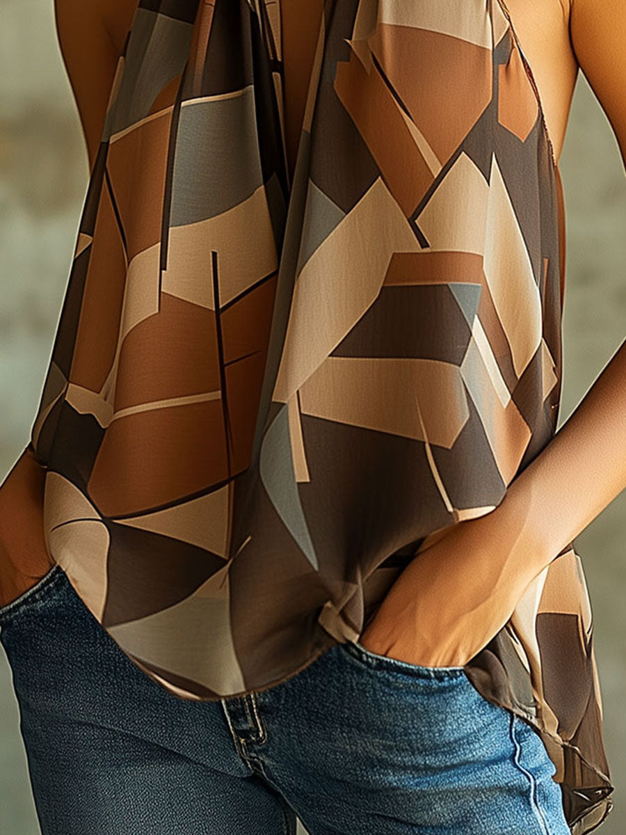 Boho Chic Geometric Print Draped Halter Top