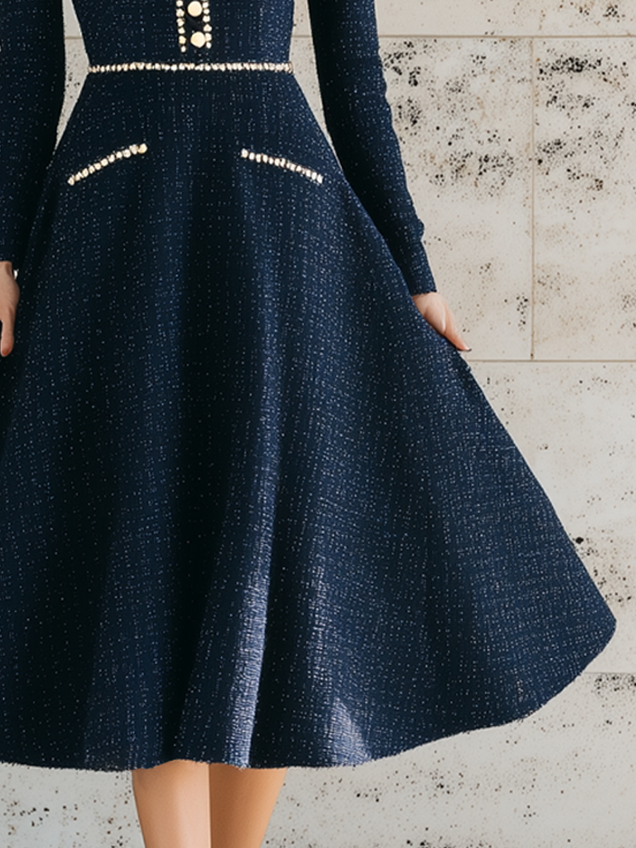 Vintage Chanel Style Contrasting Trim Tweed Midi Dress